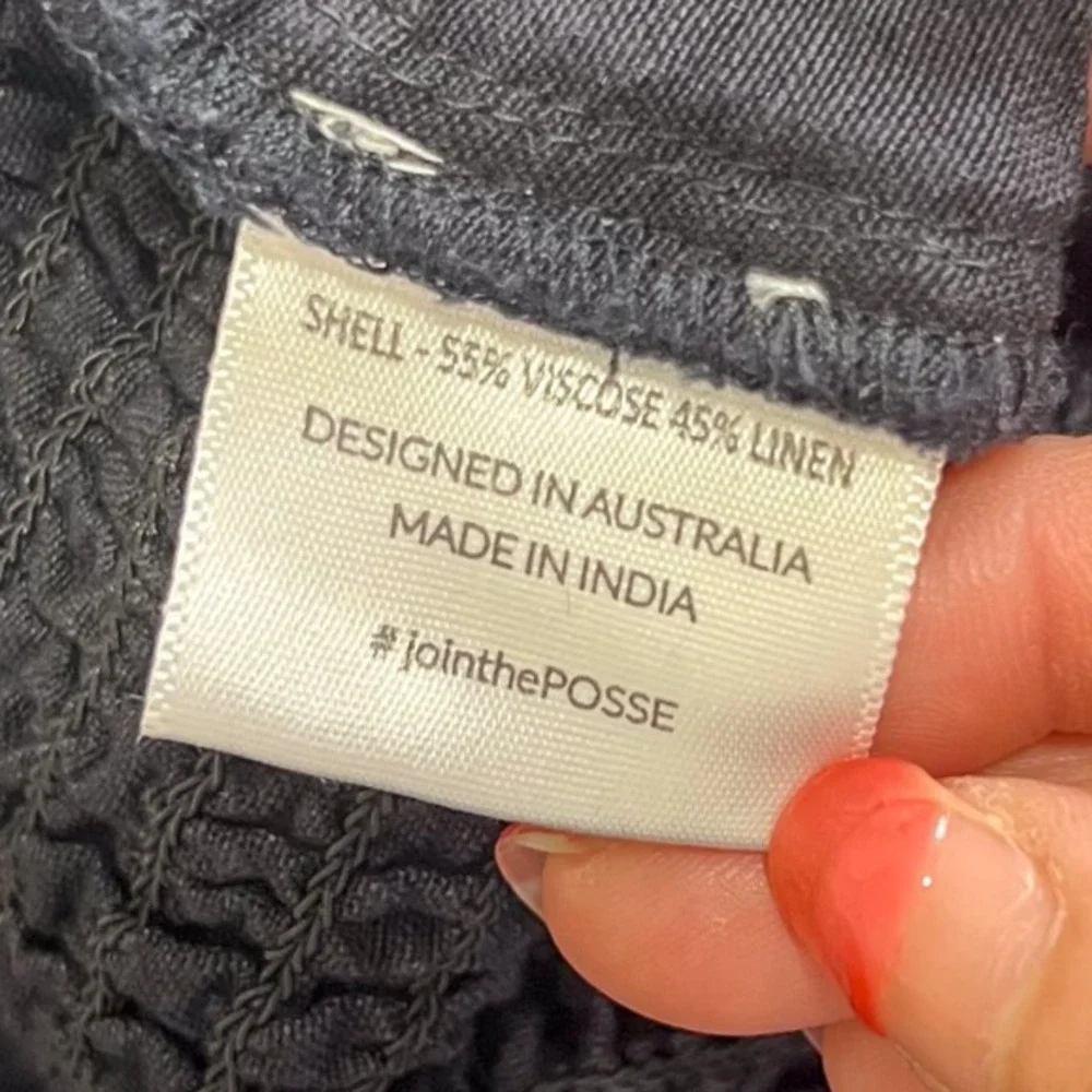 Posse Womens SMALL Black Linen Ivy Blouse Smocked Ruched Cropped Puff Sleeve - Picture 10 of 10